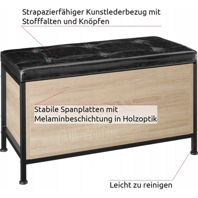 tectake 404639 industrial svetlé drevo dub sonoma s polstrovaním calico 81,5 x 41,5 x 50,5 cm