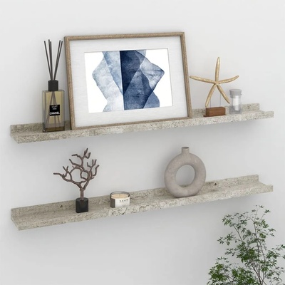 vidaXL Стенни рафтове, 2 бр, бетонно сиви, 80x9x3 см (326701)