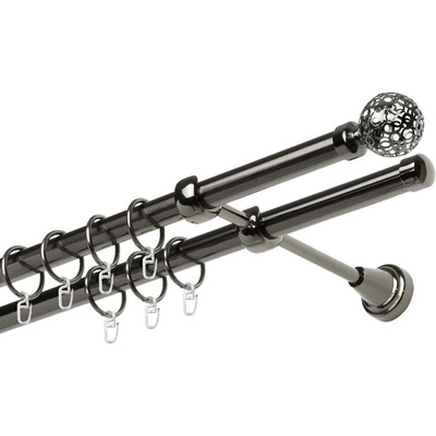 OK-GarnýžeCZ - Garnýž kovová dvouřadá 19mm Koule retro onyx 100 cm do stěny / kroužky s háčkem