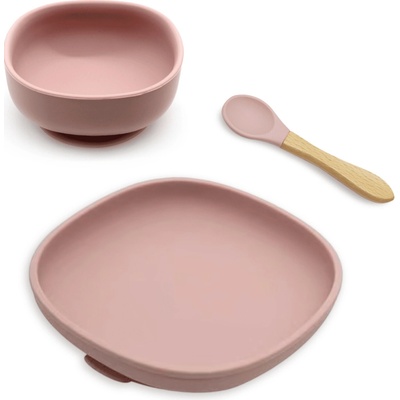Malý Ježko Silikónový jedálenský set pre deti Powder Pink 3 dielny