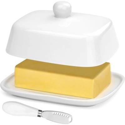 AYESY Keramická miska na máslo, obdélníkový porcelánový zvon na máslo, miska na máslo s víkem a rukojetí