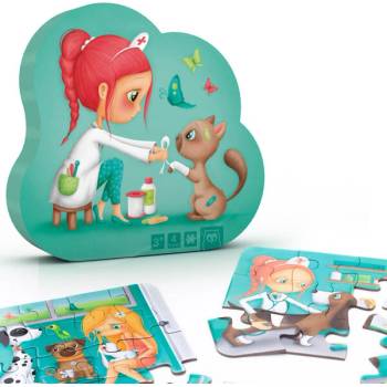 Eurekakids Пъзел, Eurekakids, Ветеринарен кабинет 4 в 1, 6-9-12-16 части (EU68215052844)