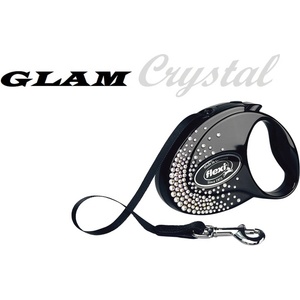 flexi Swarovski GLAM Crystal S - Модерен автоматичен повод за кучета, 3 метра лента, до 12 кг - цвят черен
