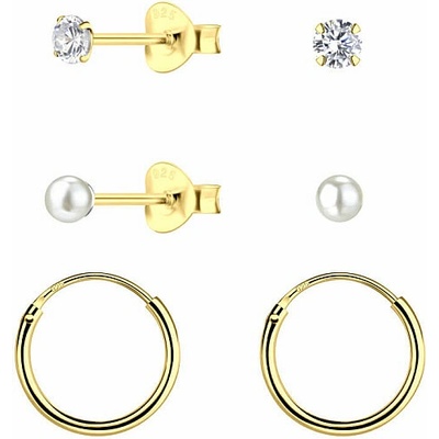 Nefertitis 34073 Stříbrné náušnice pecky a kruhy pozlacené základní set NF59549 3 12 mm, 1,17 g