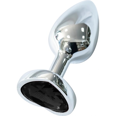 Sunfo - метален анален плъг със сърцевиден черен камък (сребрист)