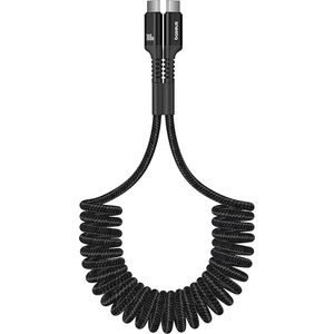 Baseus - Кабел за данни Fish-Eye (P10320203111-00) - USB-C към USB-C, Бързо зареждане, 100W, Разширяем дизайн, 1 м - Черен