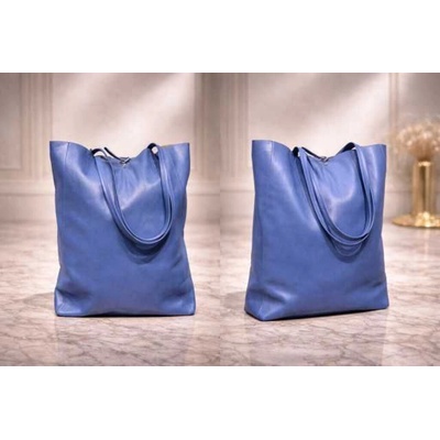 Max Original Leather Dámska kožená kabelka tote bag royal blue