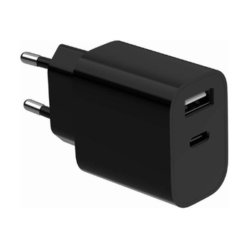 Gembird (TA-UC-2AC12-01-BK) мрежово USB зарядно, 1*USB-A и 1*USB-C изход, 5V, 2.4A, черно (TA-UC-2AC12-01-BK) (TA-UC-2AC12-01-BK)