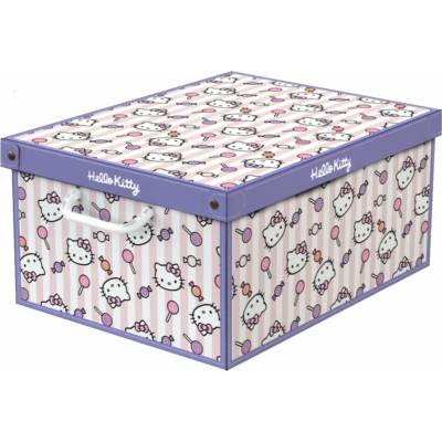 Lavatelli úložný box s víkem, motiv HELLO KITTY, fialový, pevný karton, 50x39x24 cm