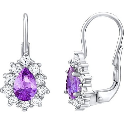 SILVEGO strieborné náušnice fialové sa Swarovski Zirkónia31866F