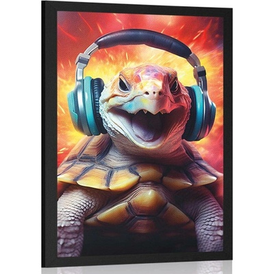 Plagát korytnačka so slúchadlami - 60x90 no frame