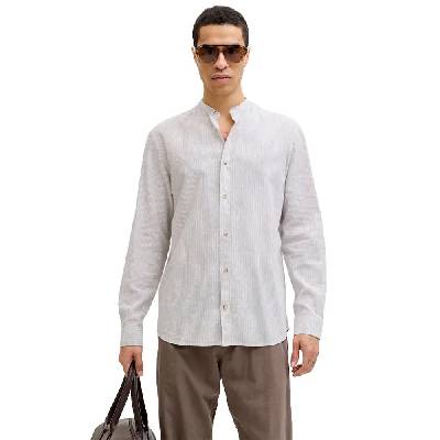 Риза с дълъг ръкав Jack & jones Esummer Linen Blend Band long sleeve shirt - Grey (Crockery / Stripes)