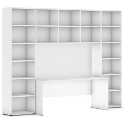 Zostavy knižníc INTEGRO so stolom, vyššie, 2950x700/400x2300 mm, biela