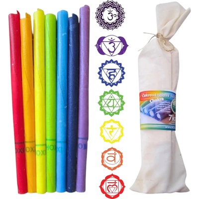 Hoxi Čakrové tělové svíčky v plátěném pytlíku 7 ks – Zbozi.Blesk.cz