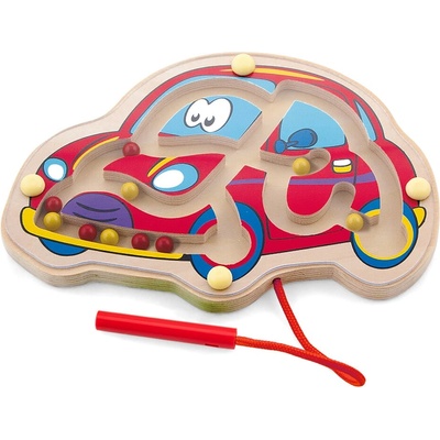 Viga Toys Дървен магнитен лабиринт с топчета, Viga - Кола (50163)