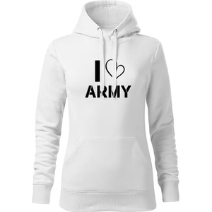 DRAGOWA дамски суитшърт с качулка, I love Army, бял, 320г/м2 (5934)