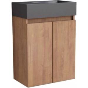 InterCeramic Compact Мебел за баня 4242wooden с умивалник - стенен pvc шкаф, черен мат (4242wooden)