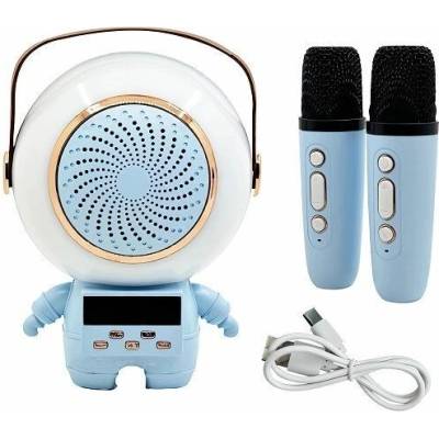 Karaoke Bluetooth reproduktor 5 W 2x bezdrátový mikrofon modrý