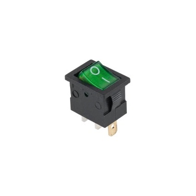 Kolískový mini prepínač 3-pin, 12V, zelený, podsvietený PRK0020D