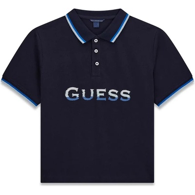 GUESS Oversize тъмносиня тениска с яка за момче с трицветен надпис Guess