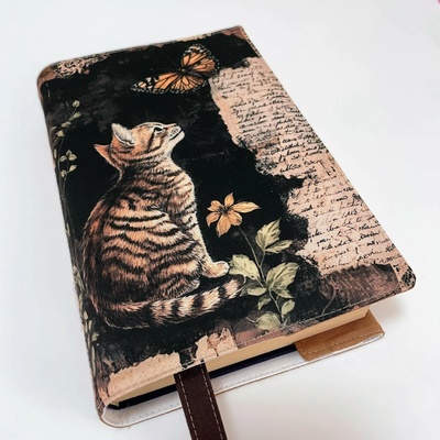 Mks & Porizbags Látkový obal na knihu hnědé kotě v květinovém rámu – Zboží Dáma