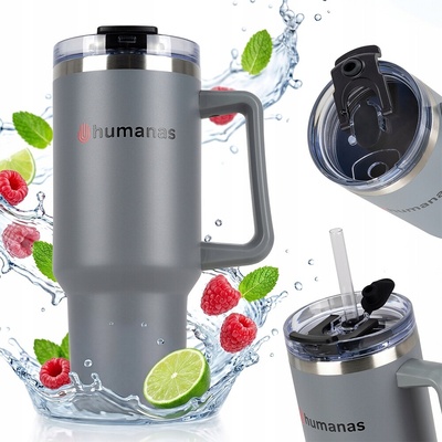 Humanas termohrnek s brčkem Viva 1200 ml šedý