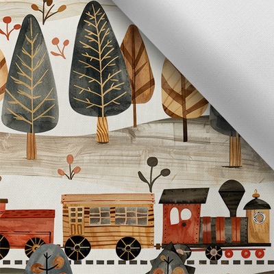 Takoy Látka s potiskem nepromokavý polyester TD/NS dřevěný vláček