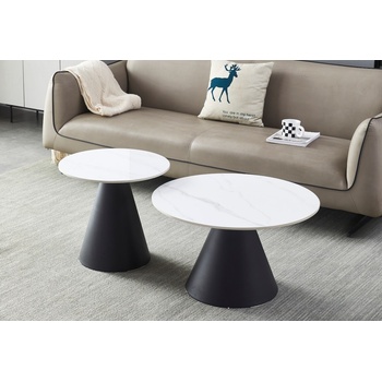 ЕВРОМАР Комплект кръгли холни маси nora бяла керамика / черно