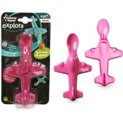 Tommee Tippee lžičky pro nejmenší letadlo růžové 2 ks