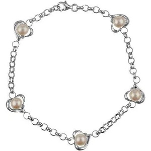 Swan Сребърна гривна със сладководни бели перли ISL0091 Swan