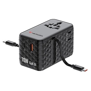 Verbatim Verbatim, Cestovní adaptér univerzální Charge , n, Travel 1x USB-C, 1X USB-A + 2x integrovaný kabel USB-C, černá, 70 W (30186)