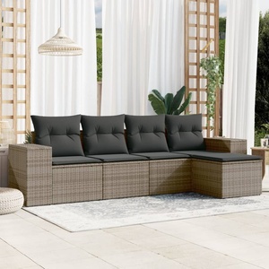 vidaXL Градински комплект с възглавници, 5 части, сив полиратан (3222489)