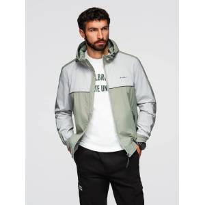 Ombre Clothing Мъжка контрастна ветровка с качулка - оливево сива V3 OM-JANP-0228 Ombre Clothing Ombre Clothing | Siv | МЪЖЕ | S