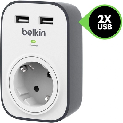 Belkin SurgeCube BSV103 Surge Protector Plug - ел. предпазител с 2 USB порта за зареждане 2.4A на мобилни устройства