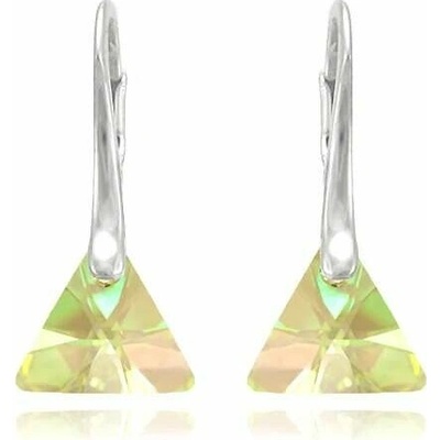 Swarovski Elements Xilion Triangle krystal 12 mm Stříbrné náušnice visací zelený trojúhelník 39174.2