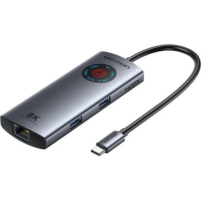Vention Докинг станция Vention TQZHB, Type-C, 8K 30Hz, HDMI, USB 3.0 x2, USB-C PD100W, LAN 1Gbps, LED дисплей (TQZHB)