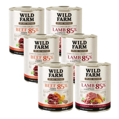 WILD FARM PURE MONO - микс от вкусове 6x800 г монопротеинова храна за кучета