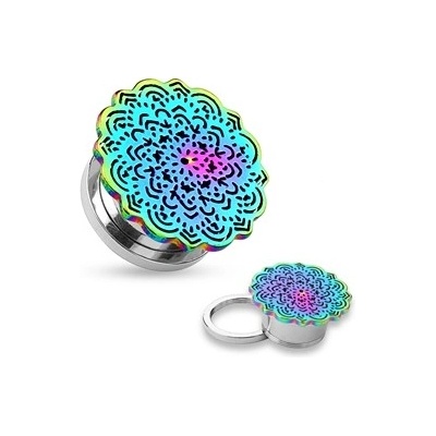 Piercingate plug do ucha Tribal motiv PTP00222 duhová