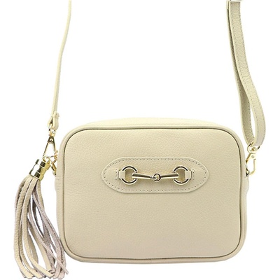 Kožená jednozipsová crossbody kabelka so zlatými doplnkami béžová