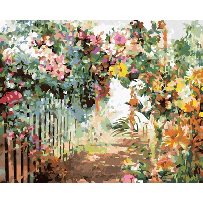 zuty Malování Podle Čísel Jarní Květiny U Plotu 40 x 50 Cm Plátno Rám