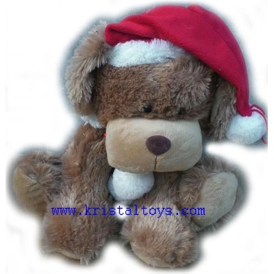 Детска плюшена играчка Куче с коледна шапка и пелерина