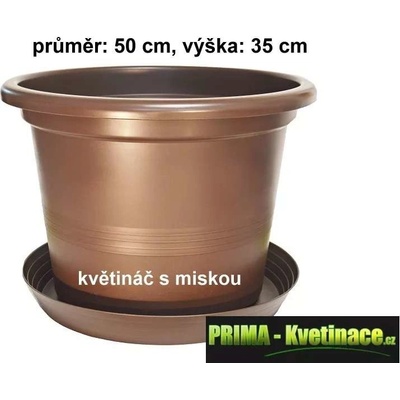 PLASTKON Plastový kulatý květináč 50 cm s miskou – hnědý