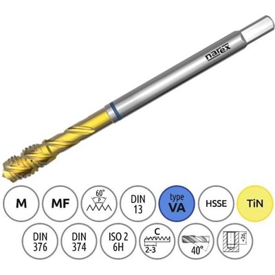 Narex Ždánice 041535332120000 - Závitník strojní M12 x 1,75mm typ 3044 kod 4260 TiN