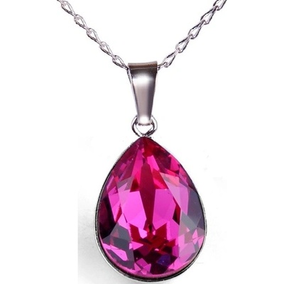 Swarovski Elements Pear rhodiovaný přívěsek + řetízek růžová slzička, kapka 54016.3 Růžová