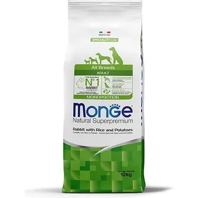 Monge Natural Superpremium All Breeds Adult Monoprotein Rabbit with Rice & Potatoes - суха храна за кучета в зряла възраст от всички породи - 12кг