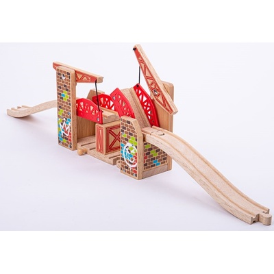 Bigjigs Toys Дървена играчка Bigjigs - Двоен вдигащ се мост (BJT371)