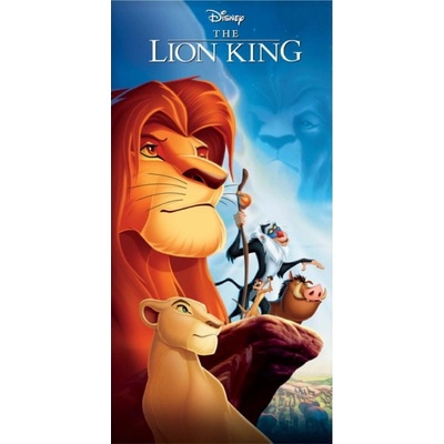 Carbotex Bavlnená plážová osuška Leví kráľ motív Simba a jeho priatelia 70 x 140 cm