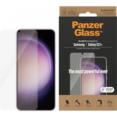 Panzer Стъклен протектор PanzerGlass за Samsung Galaxy S23 Plus / S22 Plus FingerPrint, CaseFriendly, AntiBacterial - Черен