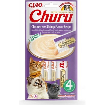 INABA Cat Churu Pyré kura s krevetami 4 x 14 g