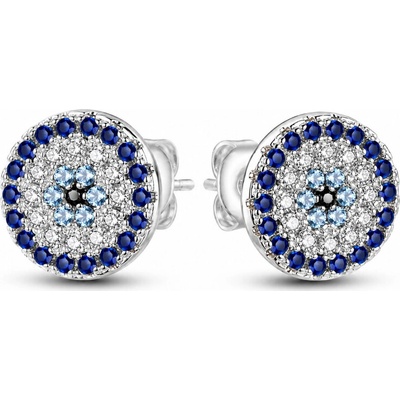 GRACE Silver Jewellery Stříbrné náušnice Evil Eye s modrými zirkony stříbro 925/1000 E-B2E101/413 Modrá